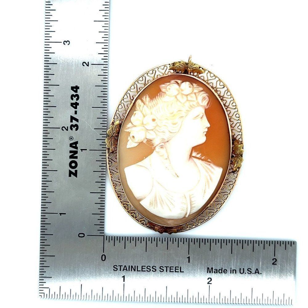 STUNNING, Solid 14 K GOLD Vintage, LARGE Cameo Pendant/Brooch - Picture 7 of 7